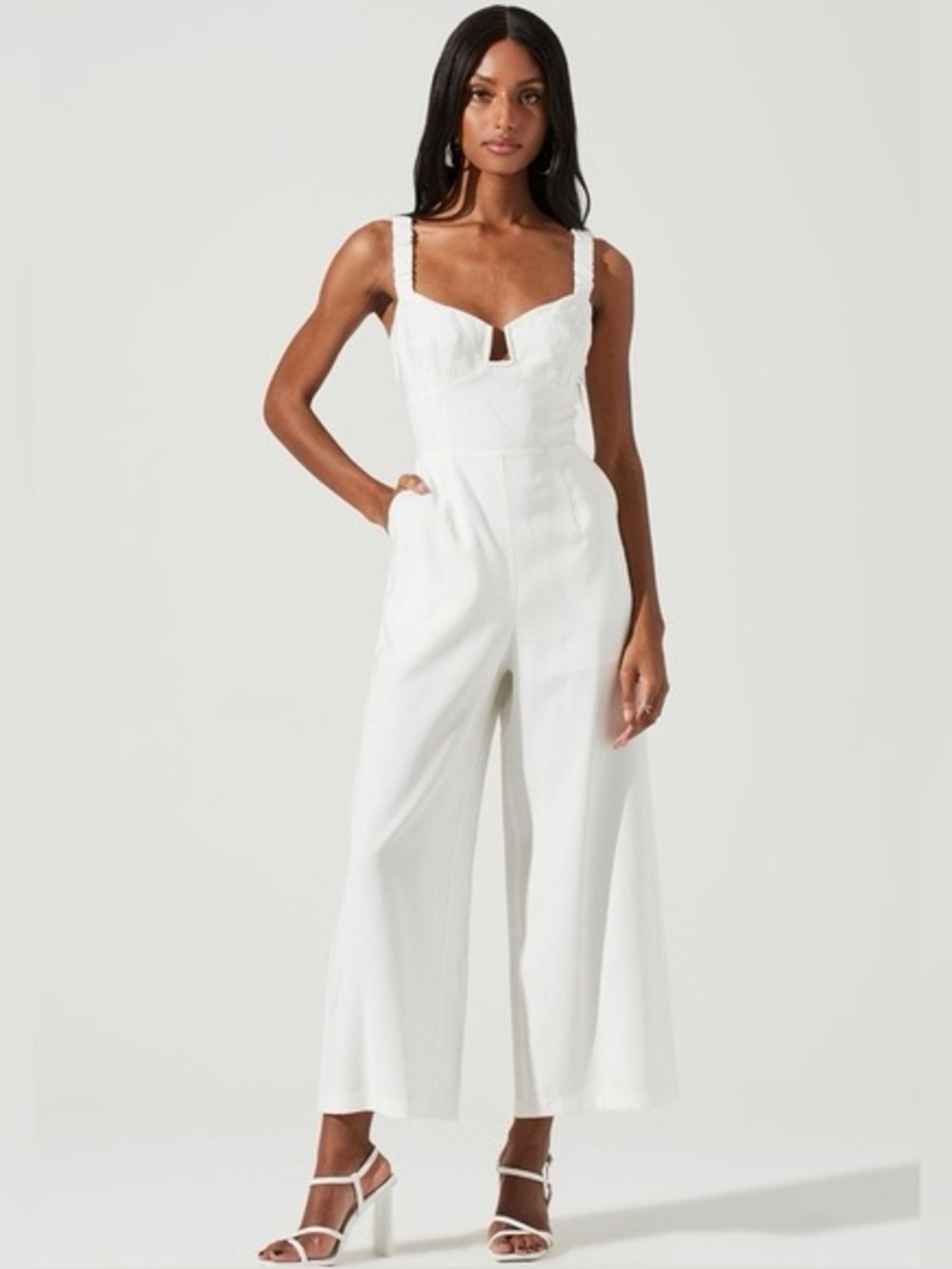XS White Wide-Leg Jumpsuit with Square Neck